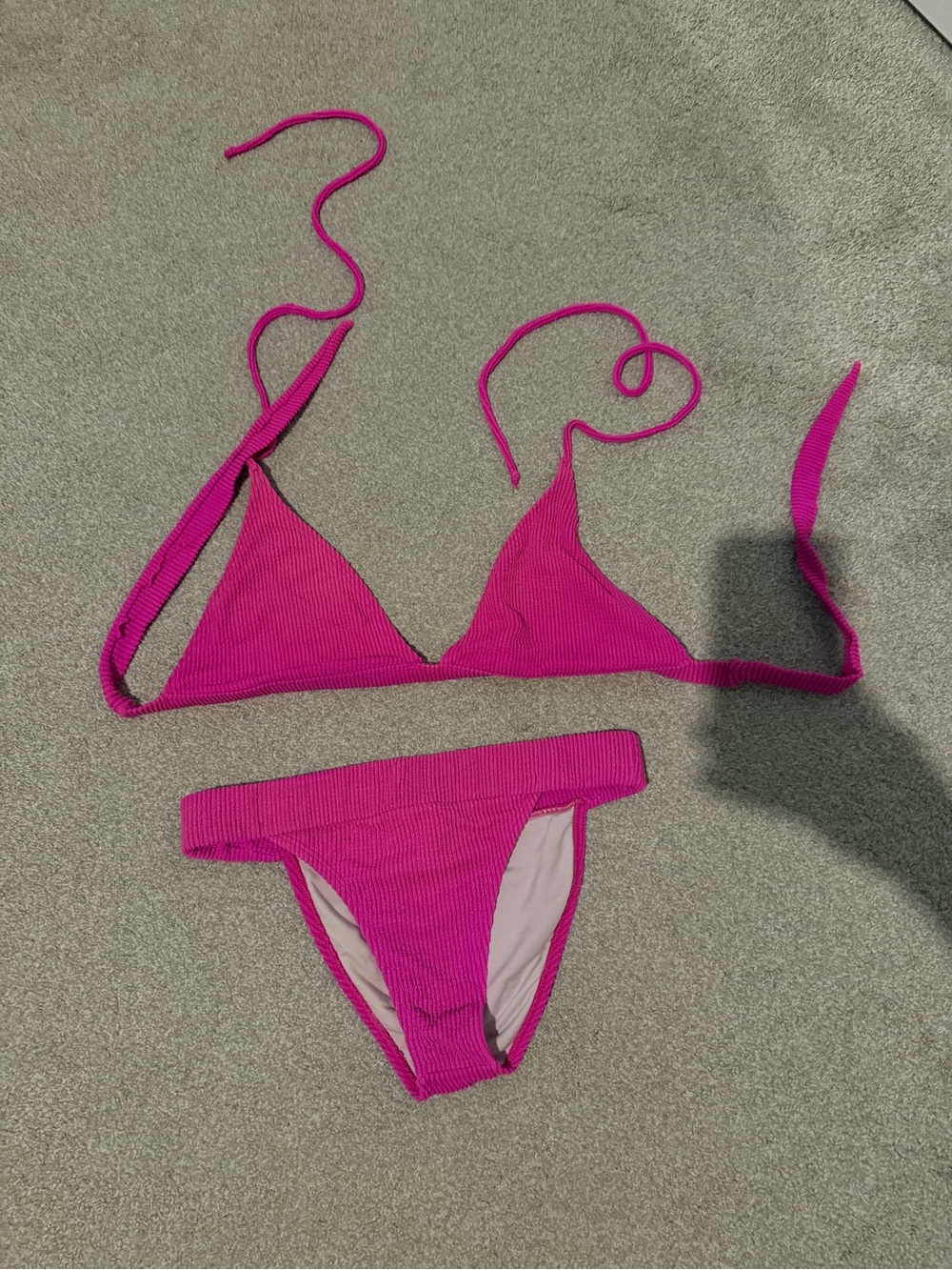 VENUS Hot Pink Ribbed Triangle Bikini Set